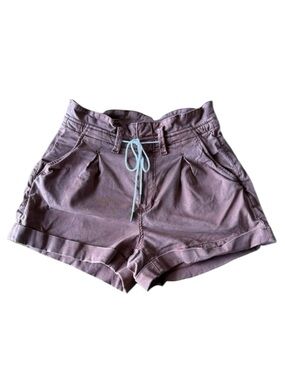 Paige 25 Carly Pleated High Waist Paperbag Shorts Mocha Bisque Soft Cotton